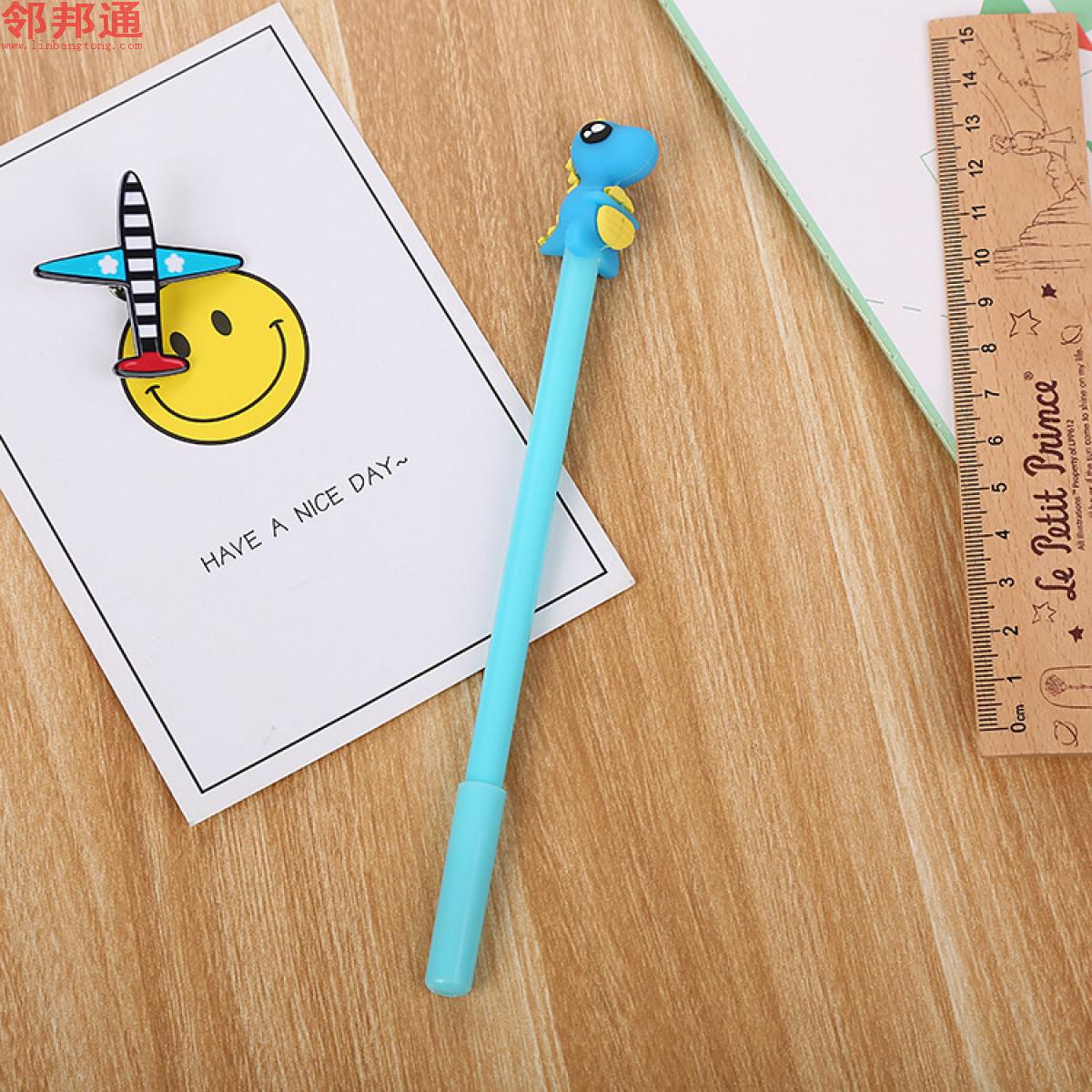 创意文具蓝色恐龙硅胶头中性笔 可爱卡通学习办公水性签字笔