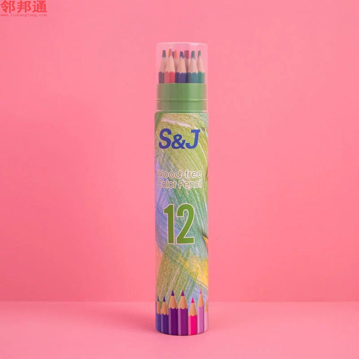 油性彩色铅笔套装12色学生绘画铅笔涂色桶装彩铅笔