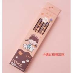 卡通女孩图三款卡通铅笔12支木HB铅笔小学生专用素描儿童笔套装